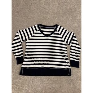 Eddie Bauer Legendwash Womens Large Navy White Striped V-Neck Raglan Sweatshirt